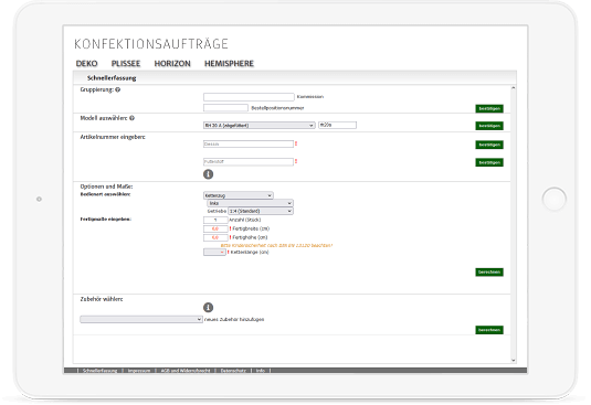 Beispiel für die Schnellerfassung in ambiente® webshop B2B